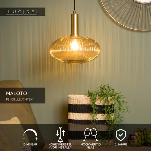 Lucide MALOTO - Pendelleuchten - Ø 30 cm - 1xE27 - Amber - USP